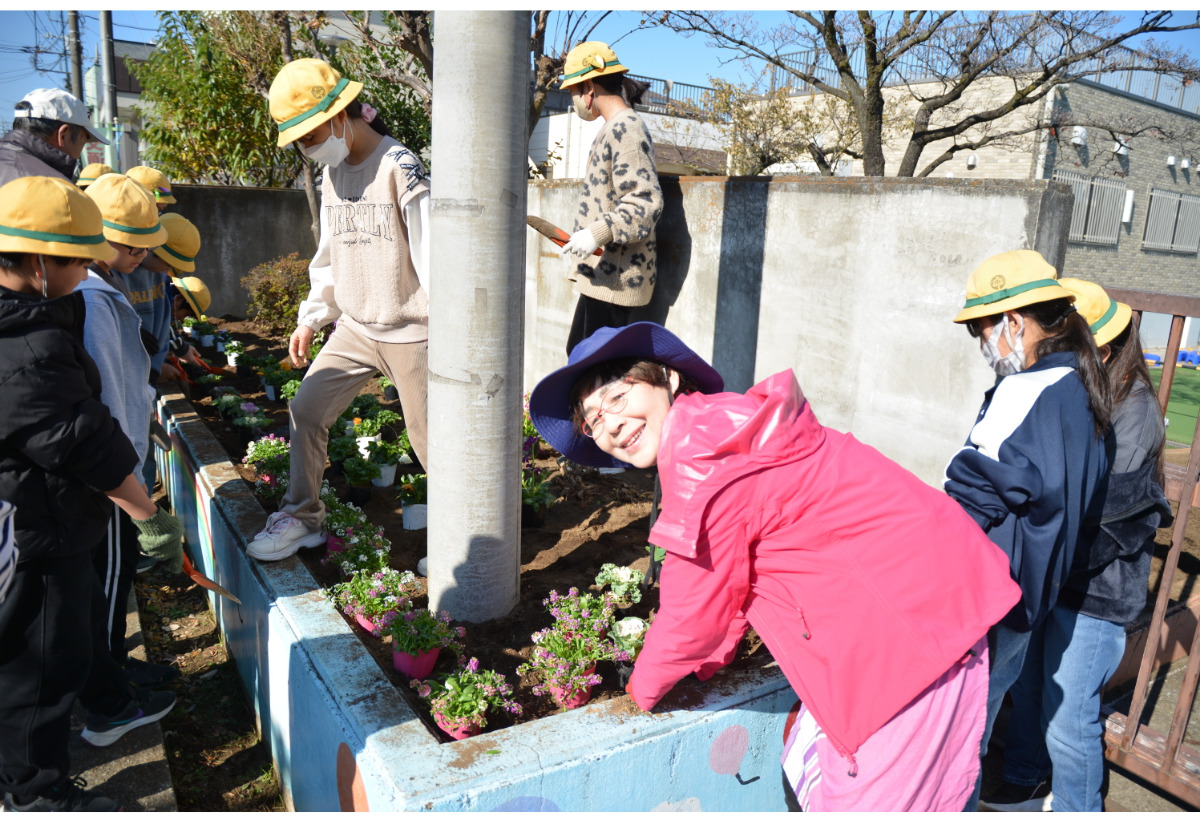 宮崎小で花の植え替え