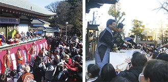昨年の溝口神社（右）と増福寺の節分祭