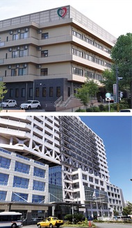 かわさき記念病院（上）と川崎市立川崎病院