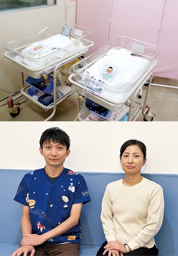 （上）聖マリアンナ医科大学横浜市西部病院の母性病棟（下）clinic WIZの加久院長と、助産師の菊本さん