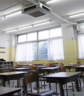 すでに設置されている生田東高校のエアコン