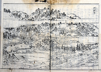 矢島さんが保有する『江戸名所図会』の原本、法泉寺の絵。右下に架かる橋が子之神橋
