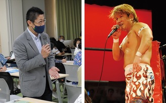 区内で先月講演した和さん(左)と、新百合大会(昨年)時の田村さん