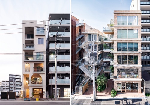 優秀賞を受賞した㊨一般建築物部門の登戸29番街と、㊧住宅部門のSTAIND TERRACEｰSaluton＝いずれも撮影は中山保寛写真事務所