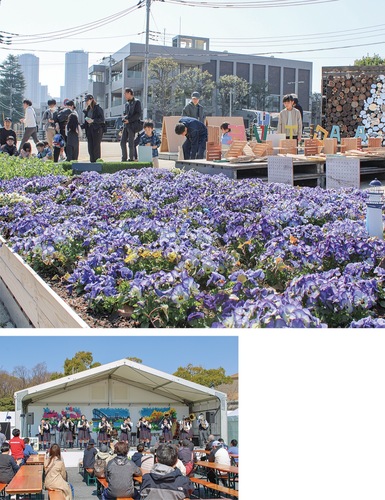 親子で楽しむ姿が見られたアクティブガーデン（上）と、ステージイベント