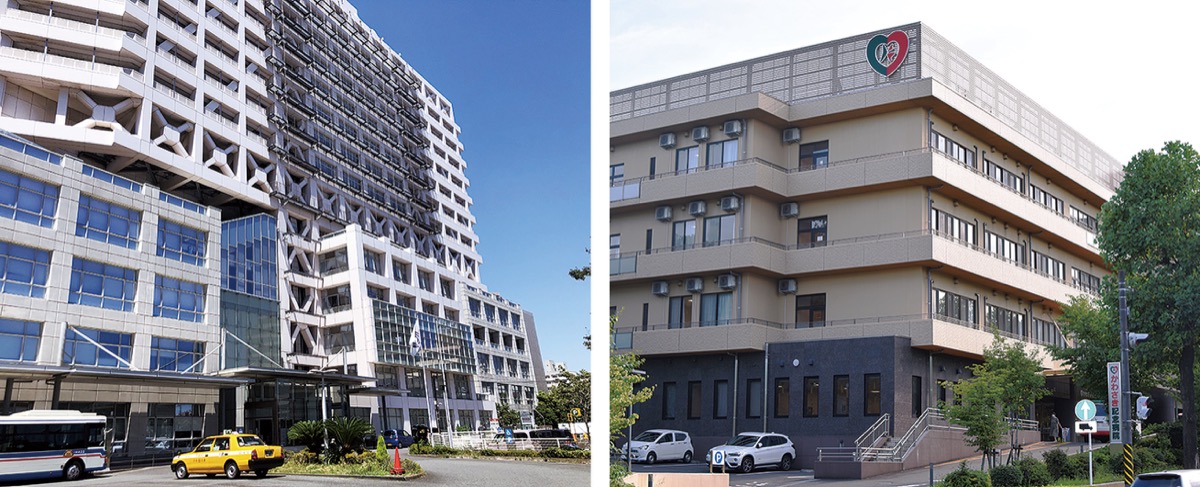 かわさき記念病院(右)と市立川崎病院