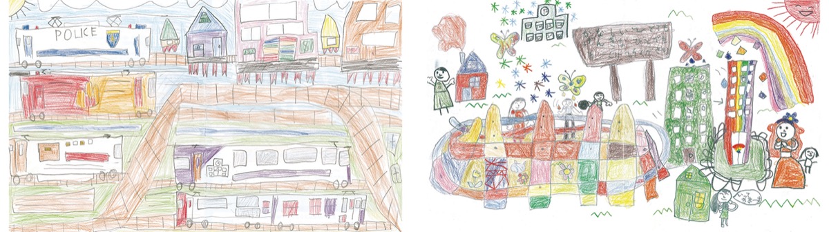 お絵かきコンテスト 初代 最優秀賞が武蔵小杉駅階段に 未来の小杉 描いた130点から 中原区 タウンニュース