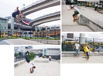 大師河原公園スケートボードパークで練習する人たち＝７日撮影