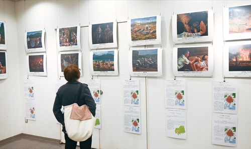 展示に見入る来場者