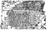 1945年ごろの南河原、左上の円形が都町ロータリー（野口さん所蔵）