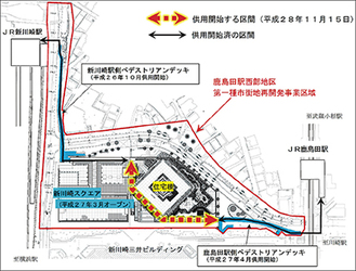 鹿島田駅と新川崎駅を結ぶ通路の図