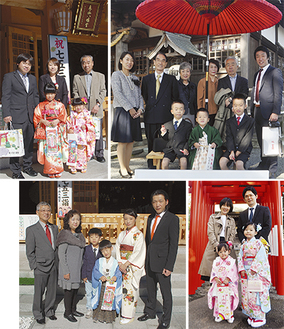 兄弟、姉妹や祖父母らと、家族揃って区内の神社を訪れた参拝客
