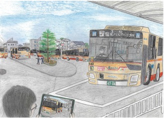 上鶴間小学校（南区上鶴間）５年の前田琥太朗さんが描いたバスターミナル（2024年4月）