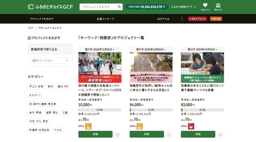 ふるさとチョイス内に公開されている各プロジェクト