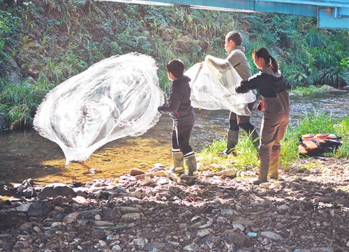 投網を体験する参加者たち