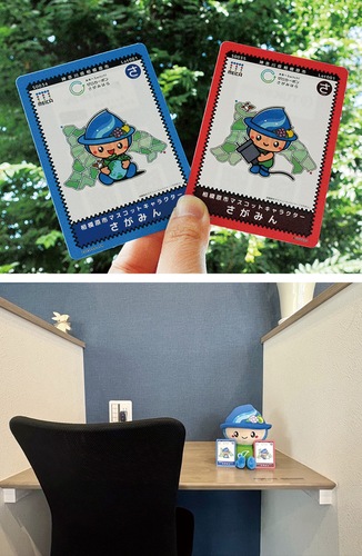 ２種類の迷路カード（上）、「alles liebe」（淵野辺）ではコワーキングスペース受付時に申告するともらえる（下、写真は市提供）