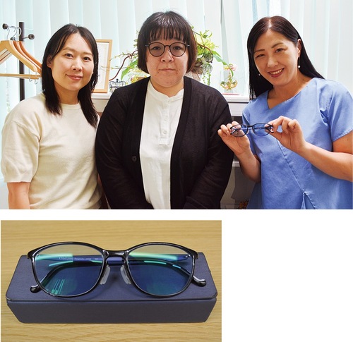 （左から）同社の有本さん、倉持さん、佐藤さやかさん（写真上）／導入されたイノチグラス（写真下）