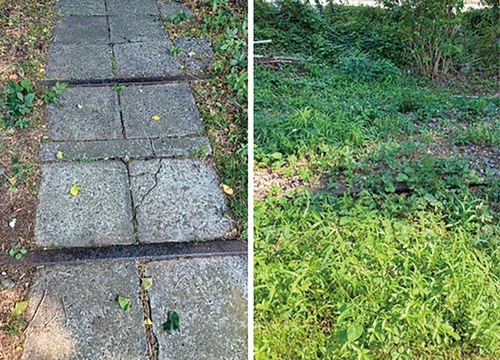 造兵廠（現補給廠）へと続く線路の跡。写真右は草に覆われてしまっている