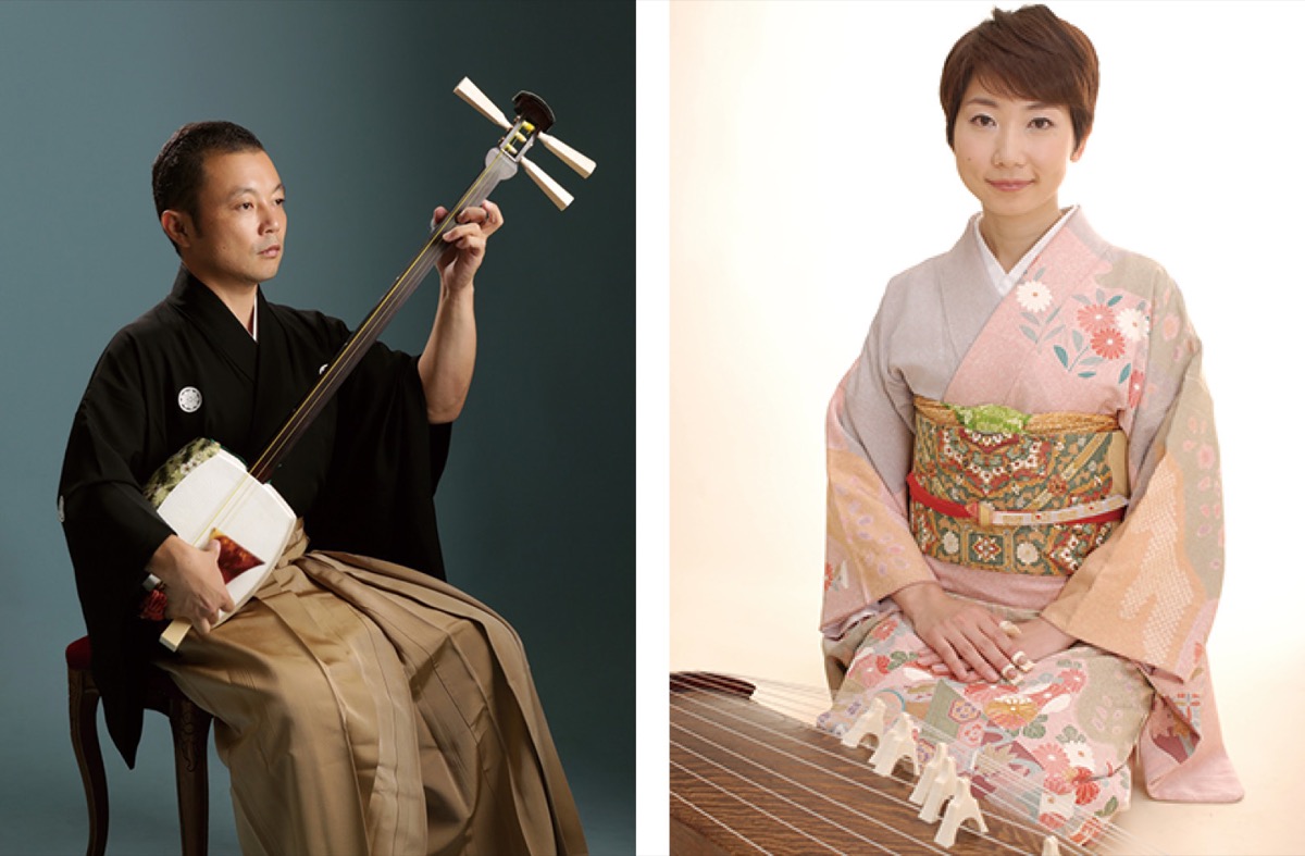 出演する(左)津軽三味線・山中信人さんと箏・二十五絃箏・喜羽美帆さん