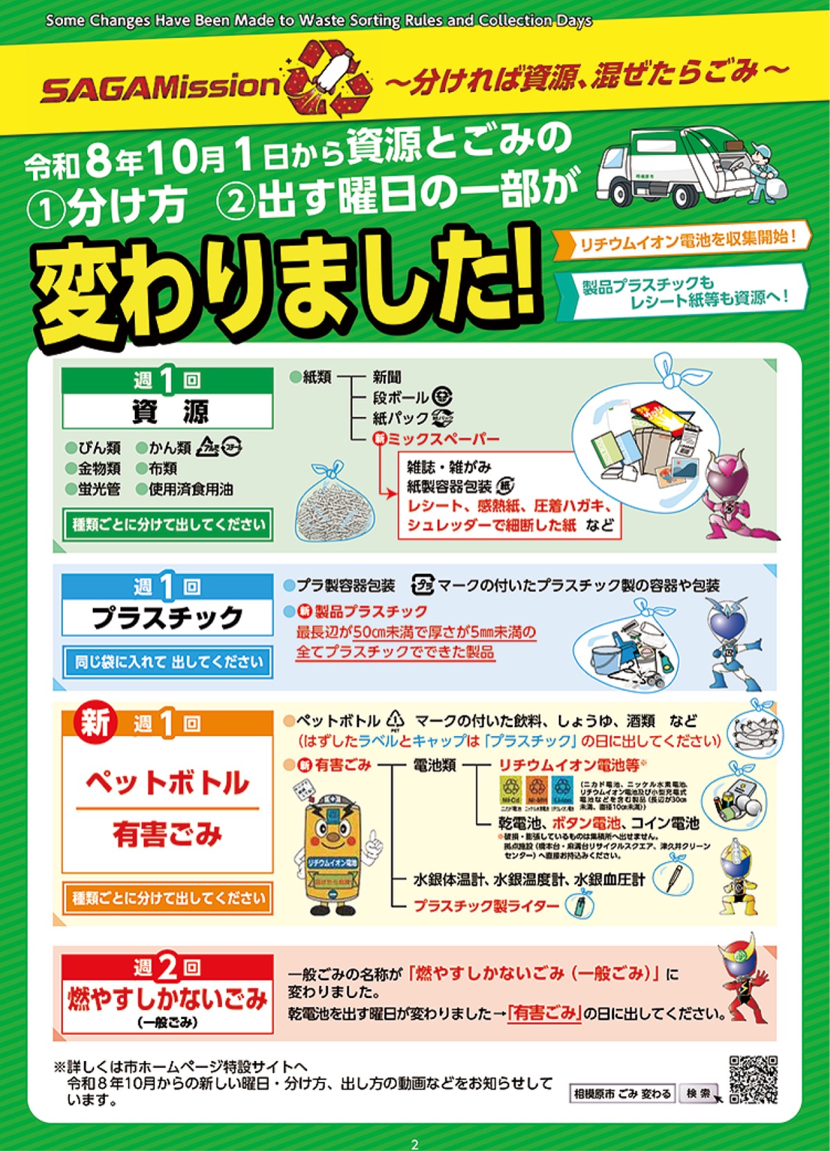 新しくなった主なルール(冊子『資源とごみの日程・出し方』より)