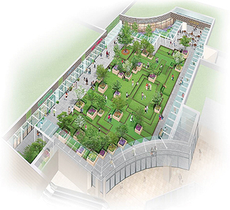 レストランモールに設置される庭園のイメージ図。屋根のない、緑のオアシスが誕生する（総面積約414平方メートル）