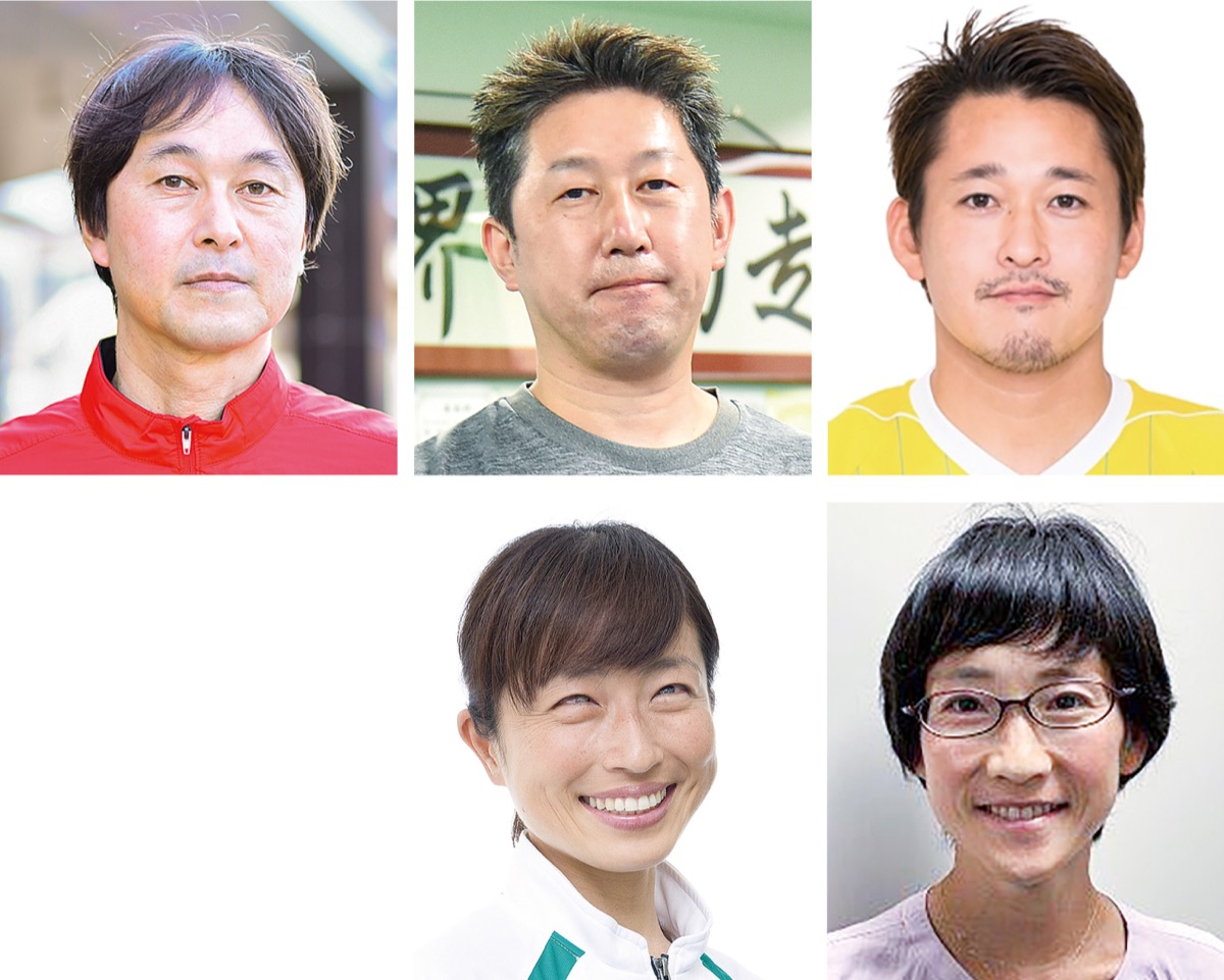 東京パラリンピックに出場する(上・左から)中澤監督、田中コーチ、佐藤選手＝©JBFA、(下・左から)道下選手、伴走者の青山さん