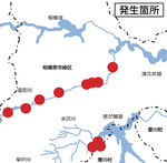 津久井消防署管内河川で発生した事故発生状況図（２００８年１月〜２０１３年１２月）