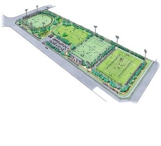 「相模原スポーツ・レクリエーションパーク」の整備イメージ図（市提供）。11月に供用が始まるのはイメージ図中央部の左上にある広場