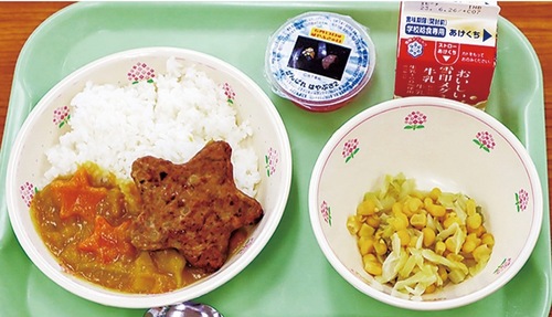 市内の小中学校で毎年６月13日に提供される「はやぶさ給食」（昨年の若草小学校）