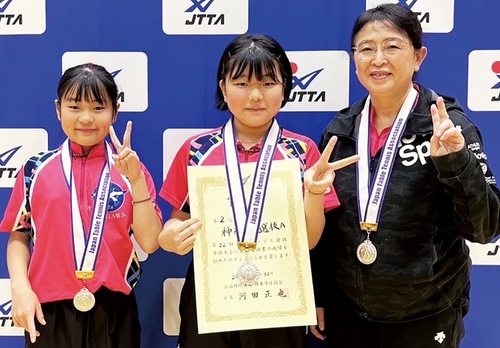 （左から）赤川さん、武山さん、小口監督＝クラブ提供