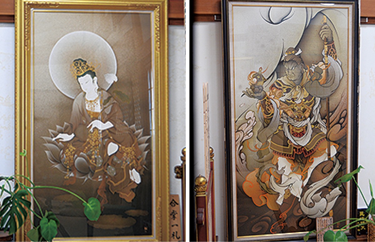 清岩寺の本堂に飾られている「観音」(左)と「毘沙門天」