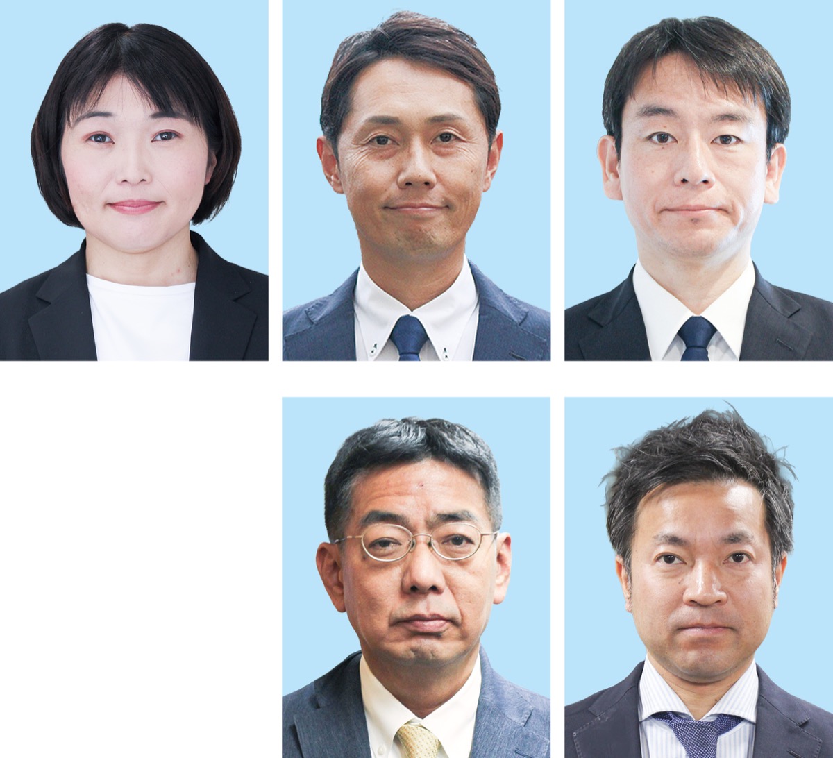 説明会への受付票提出順。右上から稲垣氏、奥澤氏、秋田氏。右下より戸塚氏、木目田氏