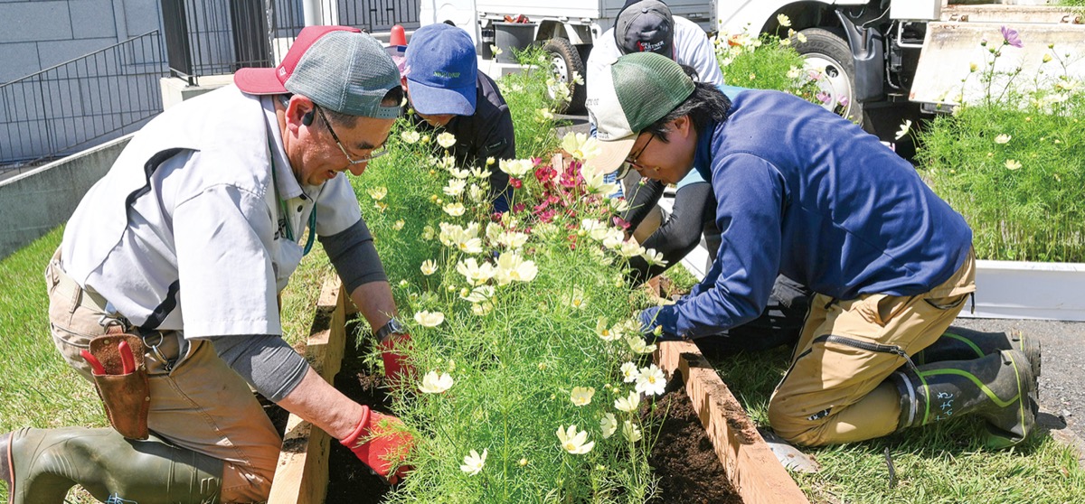 ▶花壇を設置する関係者ら