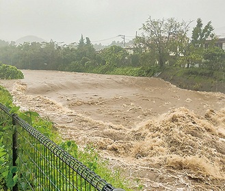 台風19号の影響で増水した浅川＝昨年10月／読者提供写真
