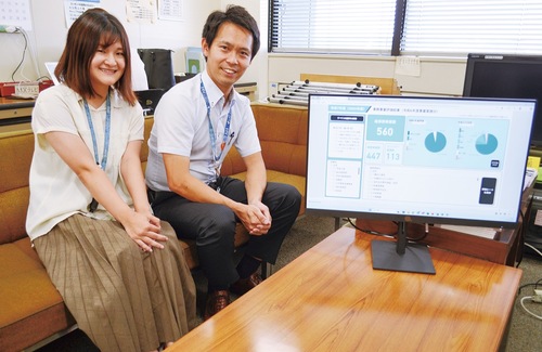 事務事業評価のダッシュボード制作に取り組んだ岡さん（左）と阿部田さん