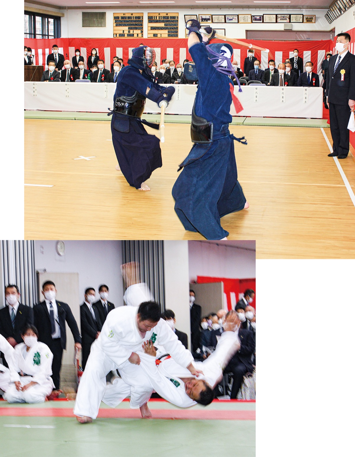 剣道や柔道を披露(右・下)=高尾署提供