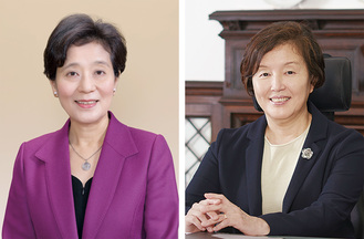 基調講演を行う大日向学長（左）と金総長