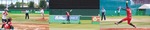 （左から）元メジャーリーガー岡島秀樹投手の“ノールック始球式”、グラブをはじいたボールは無情にもスタンドに、大和で大活躍の藤田倭選手