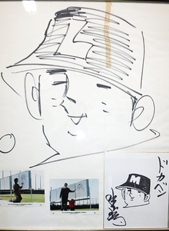 大和スタジアム落成記念の際に描いた水島さん直筆の｢ドカベン｣山田太郎のイラスト
