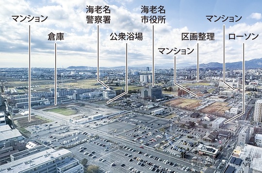 開発が進む海老名市役所の周辺（手前はイオン駐車場）