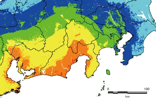 黄色が震度６弱の想定（出典・内閣府ウェブサイト　地域震度分布図より）
