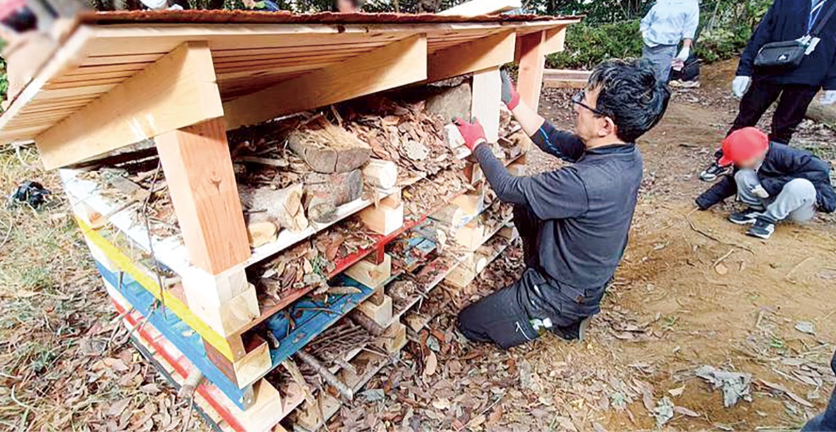 昆虫ホテルで越冬を
