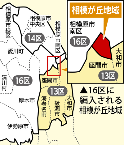 相模が丘地域が16区へ