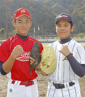 日台国際野球大会に出場する浅見さん（左）と全米選手権大会に出場した野口さん（右）