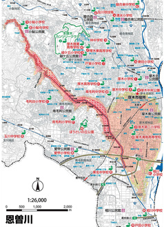 新しく追記された恩曽川のハザードマップの一部※マップはA1サイズで表裏に、市全域と河川ごとの部分図が入っている