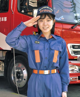 「女性の方、一緒に活動しましょう」と呼びかける女性消防団員の増渕さん