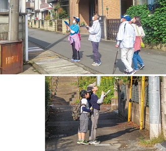 一昨年に行われたあつぎサーチウォークの様子。設定された電柱をウォーキングでめぐる（市提供）