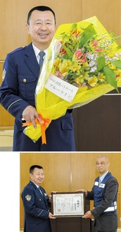 加藤理事長（右）から感謝状を受け取った西村さん