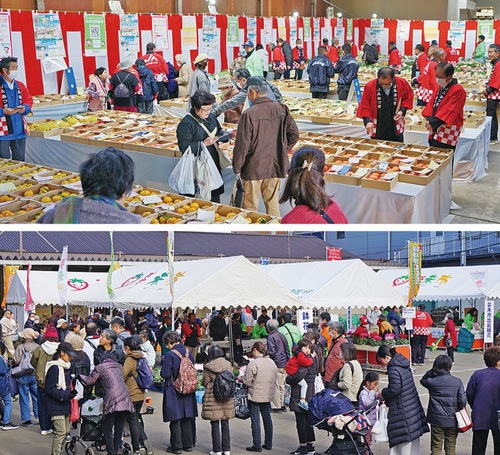 農産物品評会（上）と賑わう会場