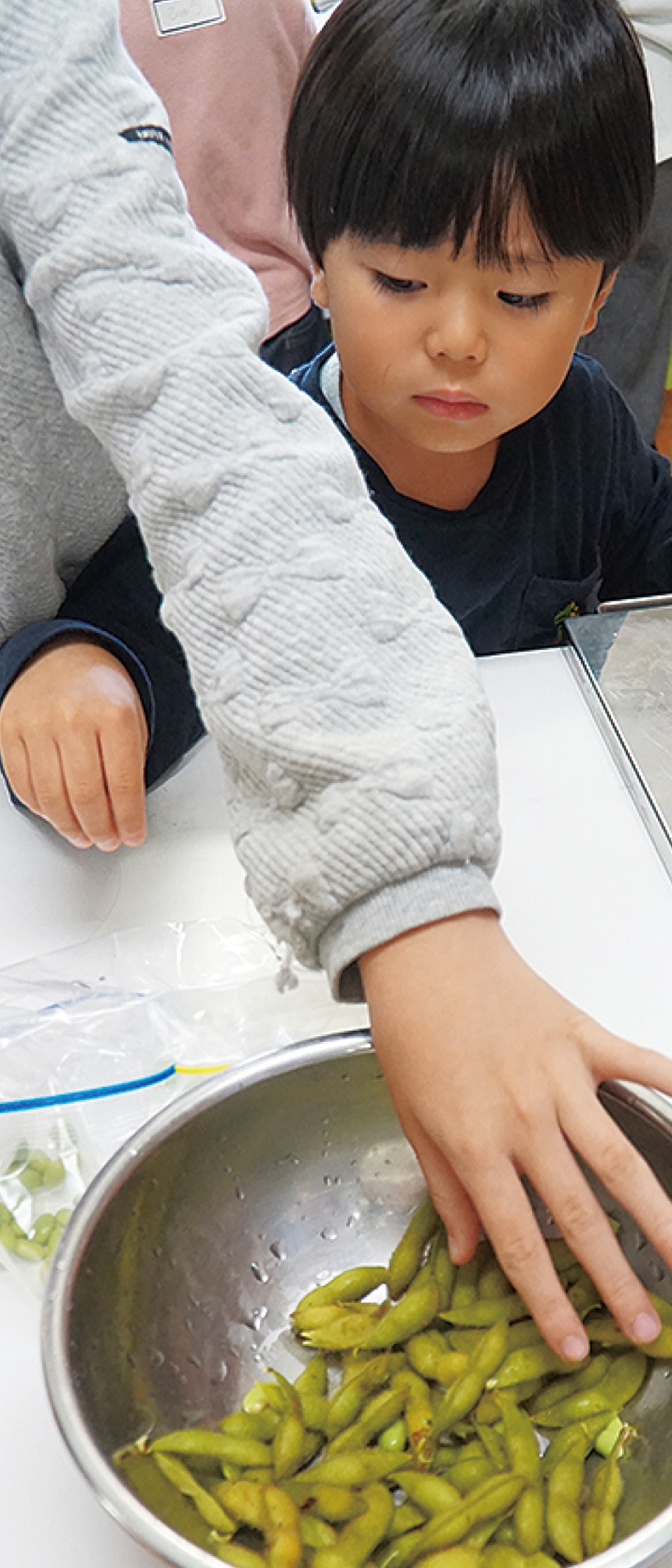 収穫した豆で一緒に調理